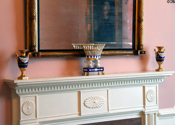 Mantle with ceramic French vases & basket (c1815) in Tennessee period parlor at DAR Memorial Continental Hall. Washington, DC.