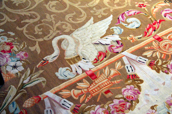Rug with swans (c1850) made in Aubusson, France in Maryland period parlor at DAR Memorial Continental Hall. Washington, DC.