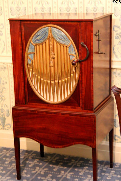 Barrel organ (1790s) made by Longman & Broderip of London in West Virginia period parlor at DAR Memorial Continental Hall. Washington, DC.