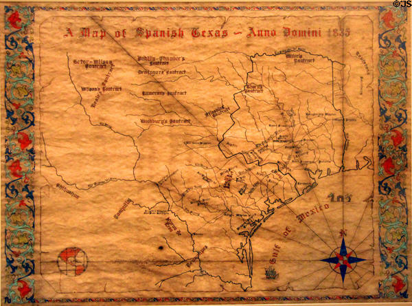 Map of Spanish Texas (1835) in Texas period bedroom at DAR Memorial Continental Hall. Washington, DC.