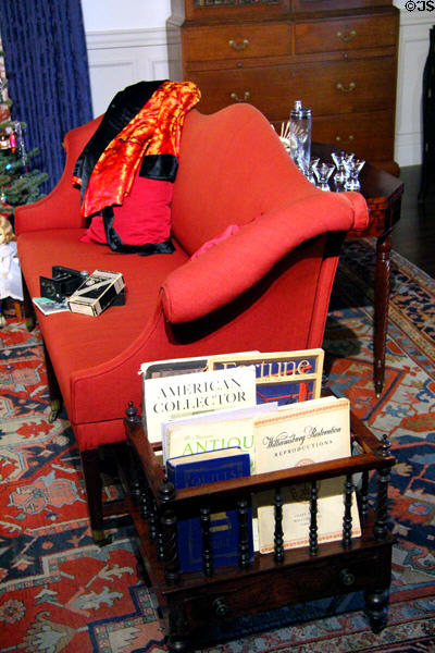 Sofa (1780-1800) from Scotland & canterbury (mid 19thC) holding magazines in Indiana period parlor at DAR Memorial Continental Hall. Washington, DC.