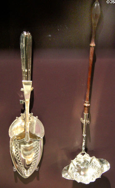 Silver Fish Server (1803) & Ladle (1752) both from London, England at DAR Memorial Continental Hall Museum. Washington, DC.