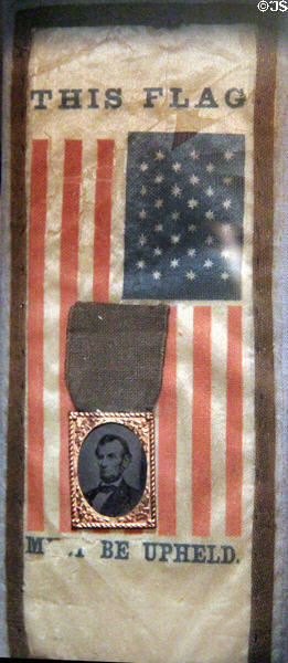 Lincoln mourning ribbon with photo at House Where Lincoln Died. Washington, DC.