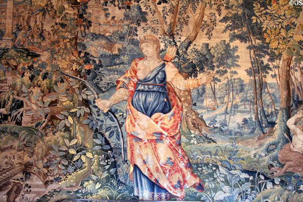 Tapestry detail of Diana hunting at Anderson House Museum. Washington, DC.