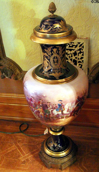 French porcelain urn in parlor depicts George Washington at Christian Heurich Mansion. Washington, DC.
