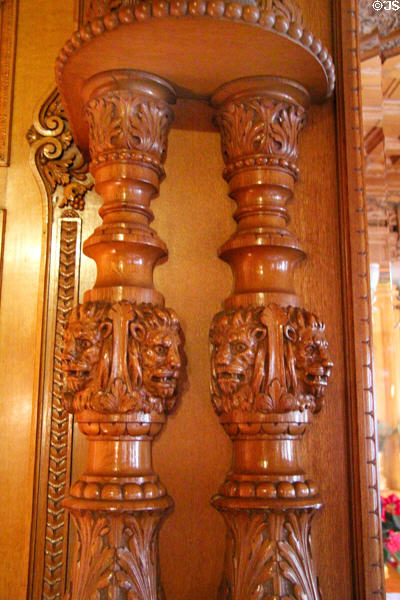 Dining room carvings of lions at Christian Heurich Mansion. Washington, DC.