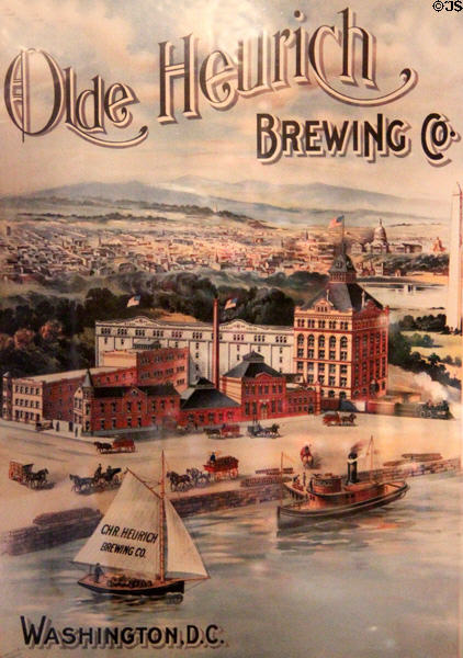 Olde Heurich Brewing Co. poster showing Washington, DC factory where Watergate Hotel now stands at Christian Heurich Mansion. Washington, DC.