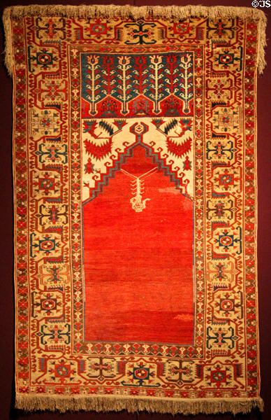Prayer rug with vine border (c1800) from Lâdik, Konya province, south central Anatolia at Textile Museum. Washington, DC.