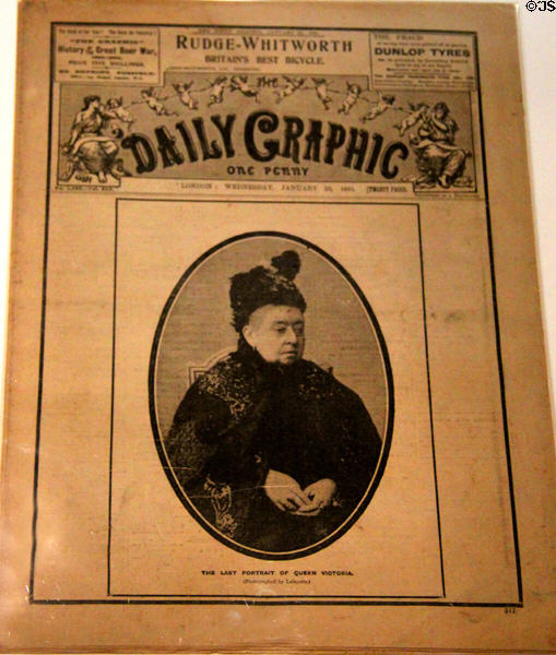 Daily Graphic front page (1901) reports death of Queen Victoria with her last photo at Newseum. Washington, DC.