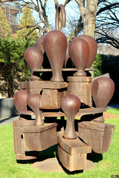 Subcommittee steel sculpture (1991) of rack of rubber stamps by Tony Cragg at Hirshhorn Museum Sculpture Garden. Washington, DC.