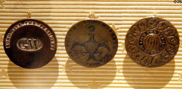 Commemorative clothing buttons made for George Washington's first inauguration at National Museum of American History at National Museum of American History. Washington, DC.