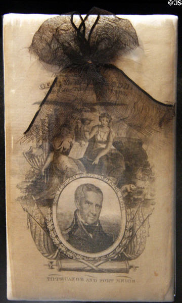 William Henry Harrison mourning graphic with black ribbon (1841) at National Museum of American History. Washington, DC.