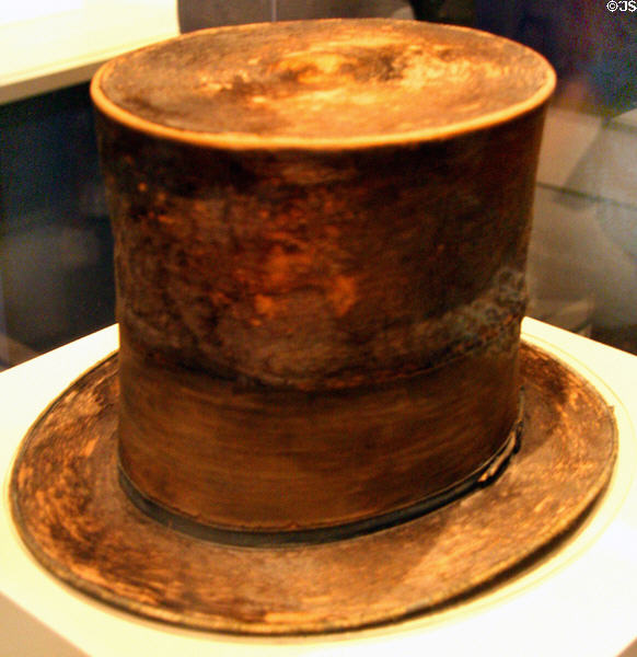 Abraham Lincoln's top hat which he wore to Ford's Theatre on April 14, 1865 at National Museum of American History. Washington, DC.