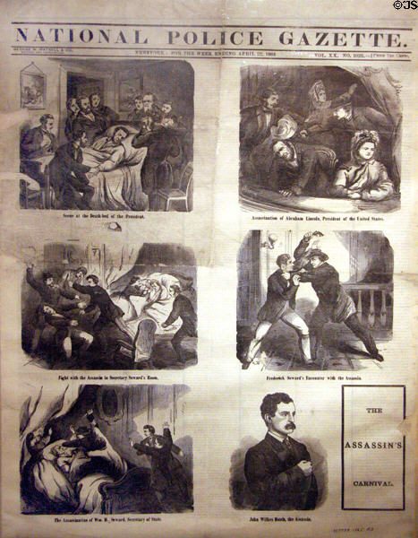 National Police Gazette cover (April 22, 1865) showing images of Lincoln's assassination at National Museum of American History. Washington, DC.