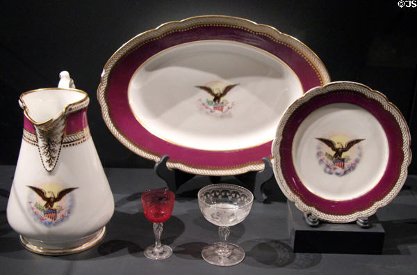 Abraham & Mary Lincoln china from E.V. Haughwout plus crystal by Dorflinger Glass Co. at National Museum of American History. Washington, DC.