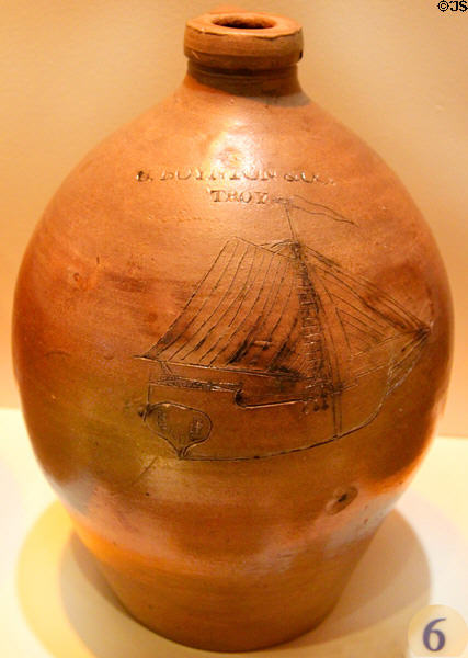 Sailing ship stoneware jar (1822) by Calvin Boynton of Troy, NY at National Museum of American History. Washington, DC.