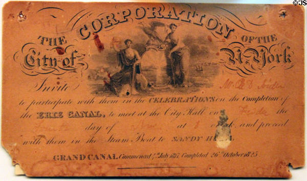Invitation to opening celebrations of Erie Canal in City of New York in 1825 at National Museum of American History. Washington, DC.