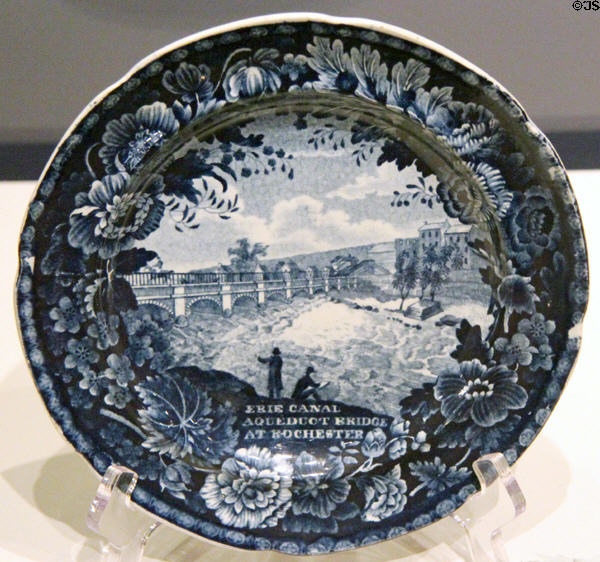 Erie Canal at Rochester commemorative plate (1820-40s) by Enoch Wood & Sons of Staffordshire, England at National Museum of American History. Washington, DC.