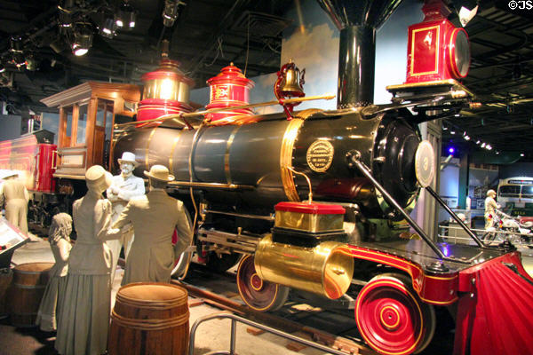 Steam locomotive Jupiter (1876) originally worked a narrow gauge railway in Santa Cruz, CA at National Museum of American History. Washington, DC.