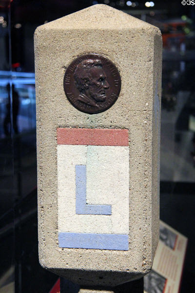 Lincoln Highway marker (1928) to mark route of first road from New York to California at National Museum of American History. Washington, DC.