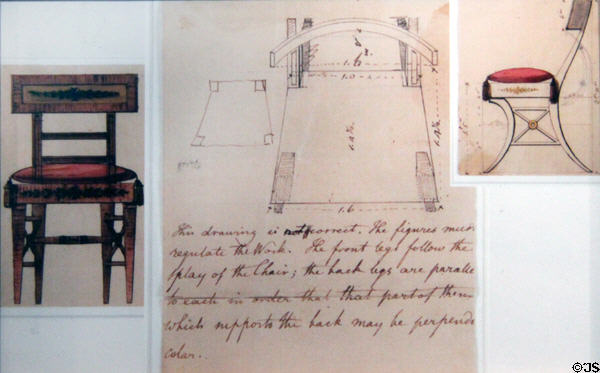 Furniture sketches (1809) by Benjamin Latrobe for the early Executive Mansion at National Museum of American History. Washington, DC.