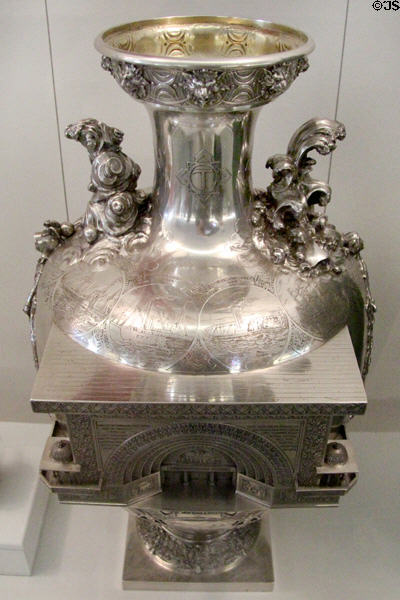 Silver Tiffany vase models Transportation Building by Louis Sullivan at 1893 World's Columbian Exposition in Chicago at National Museum of American History. Washington, DC.