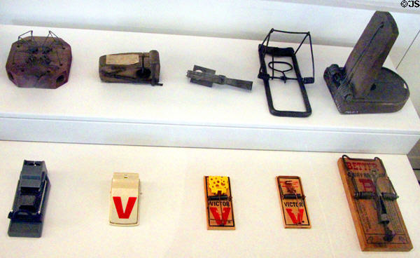 Collection of mousetraps (1850s-2000) one of the most patented devices in the USA at National Museum of American History. Washington, DC.