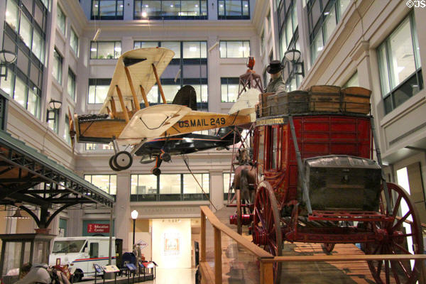 Mail carrying historic vehicle in atrium of National Postal Museum. Washington, DC.
