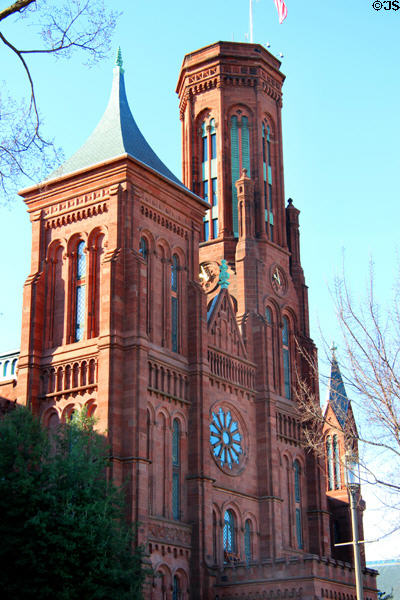 North entrance facade of Smithsonian Castle on the National Mall. Washington, DC.