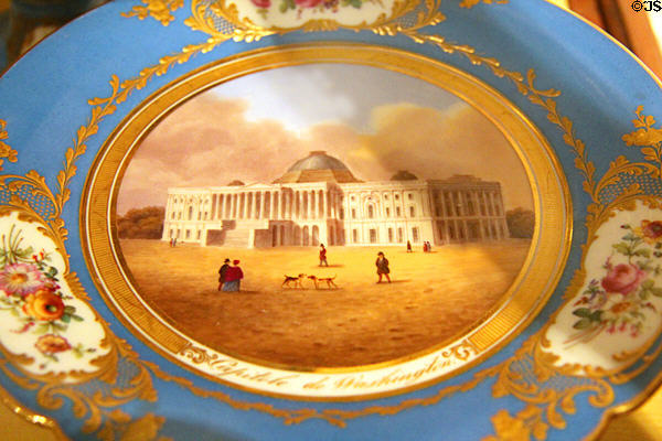 The Rush Porcelain plate showing Capitol in Washington (c1847-9) made by Rihouet of Paris at Smithsonian Castle. Washington, DC.
