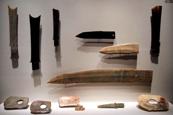 Chinese jade or bronze ceremonial tools & weapons (c3300-1050 BCE) at Smithsonian Freer Gallery of Art. Washington, DC.