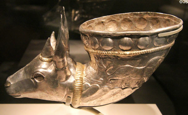 Silver & gold Sasanian wine horn with gazelle head (4thC) from Iran at Smithsonian Arthur M. Sackler Gallery. Washington, DC.