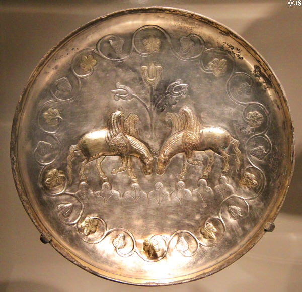 Silver & gold Sasanian plate with winged horses (7thC) from Iran at Smithsonian Arthur M. Sackler Gallery. Washington, DC.
