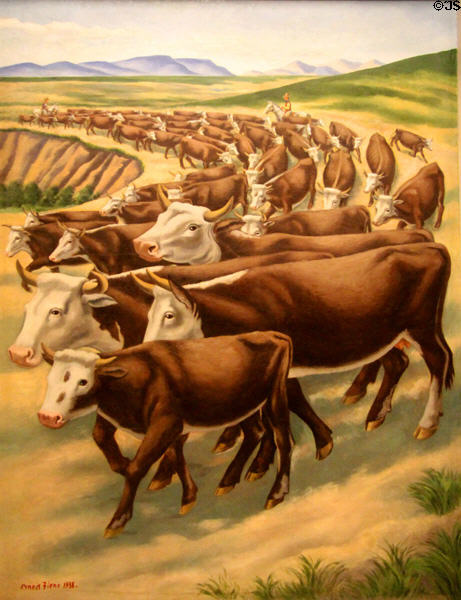 Driving cattle painting (1938) by Ernest Fiene at Interior Department. Washington, DC.