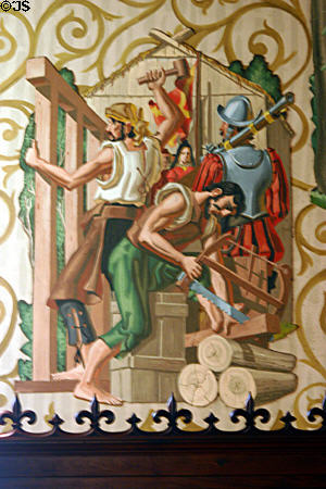 Mural of Spanish building first St. Augustine Cathedral (c1565). St Augustine, FL.