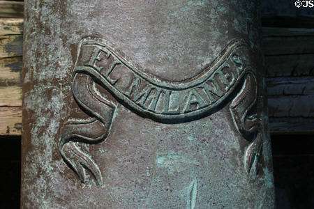 El Milanes scroll on cannon made in Milan Castillo de San Marcos. St Augustine, FL.