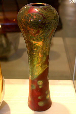 Porcelain vase with red & greenish gold luster pattern (1901-7) by Weller Sicardo, Zanesville, OH at Lightner Museum. St Augustine, FL.