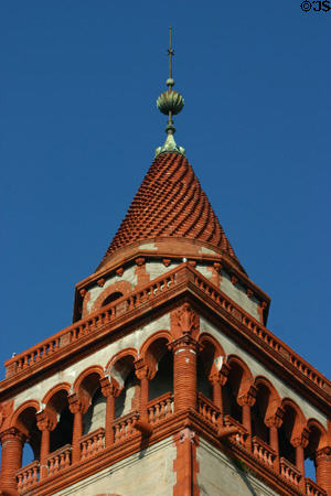 Top of tower detail of Ponce de Leon Hotel. St Augustine, FL.