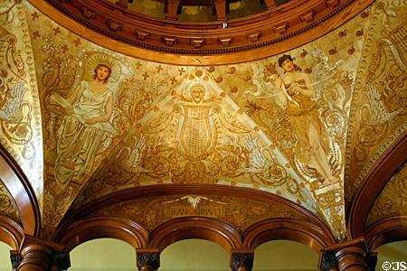Mythical war & peace goddesses on dome mural by Tojetti & George W. Maynard commemorates Jean Ribault in Ponce de Leon Hotel. St Augustine, FL.