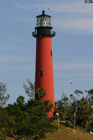 Jupiter Inlet Lighthouse (1860) 108ft tall has original Fresnel lens. FL. Architect: George Meade.