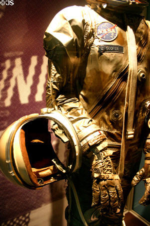 Mercury spacesuit with Gordon Cooper's name & helmet at Kennedy Space Center. FL.