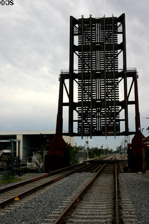 Lift bridge of Florida East Coast Railroad in raised position. Fort Lauderdale, FL.