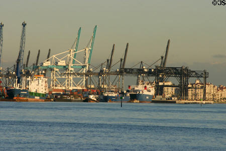 Cranes of port of Miami container docks. Miami, FL.