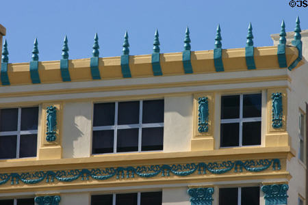 Yellow & blue detail of heritage building on First Street. Miami, FL.