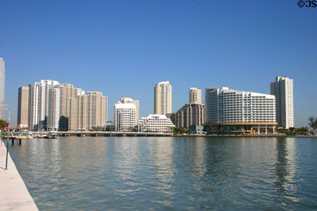 Brickell Key with highrise residences. Miami, FL.