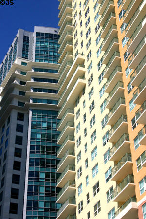 Apartments facades on Brickell Bay Drive. Miami, FL.