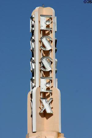 Detail of Art Deco Essex House Hotel sign tower. Miami Beach, FL.