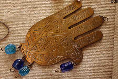 Sephardic Chamsa amulet to ward off evil at Jewish Museum of Florida. Miami Beach, FL.