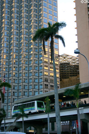Miami Metromover car & station against Wachovia Building. Miami, FL.