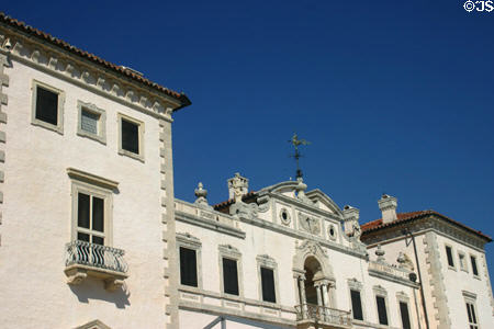 Spanish-Baroque-style roofline of Vizcaya mansion. Miami, FL.